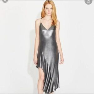 Halston Heritage Women Asymmetric Hem “ Steel “Evening Dress Size 2 NWT